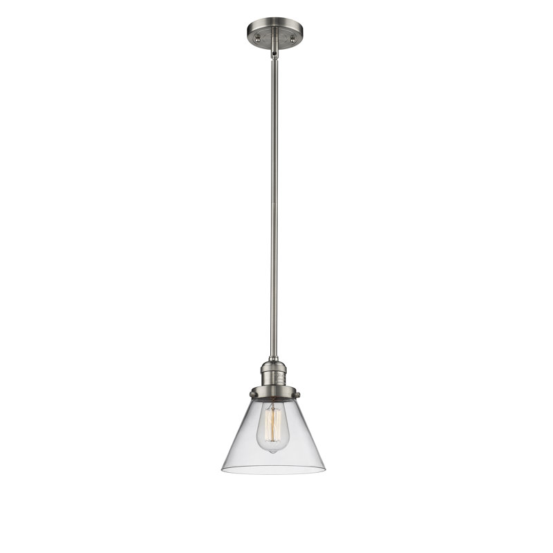 Milardo 1 - Light Single Pendant, Clear, 8" H x 6" W x 6" D, Brushed Satin Nickel