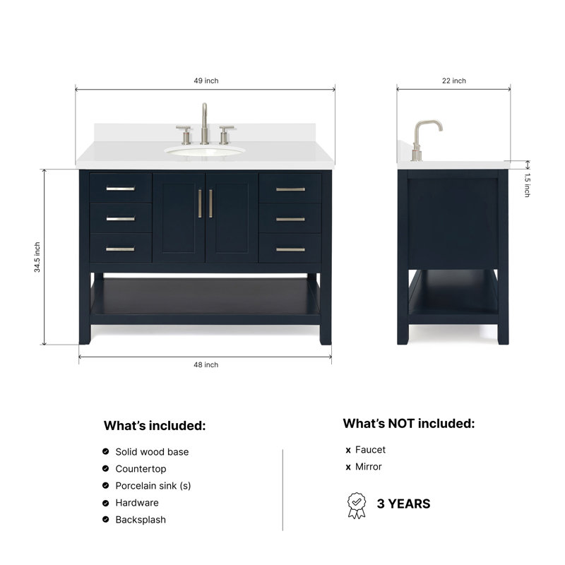 Magnolia Bath Vanity Rectangular Basin S049SWQ, Oval, Midnight Blue, Pure White Quartz