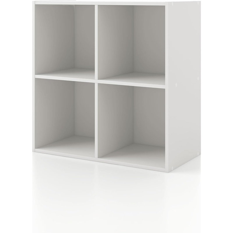 4-cube Storage Organizer – Stackable Wood Bookcase For Cubby Bins, White