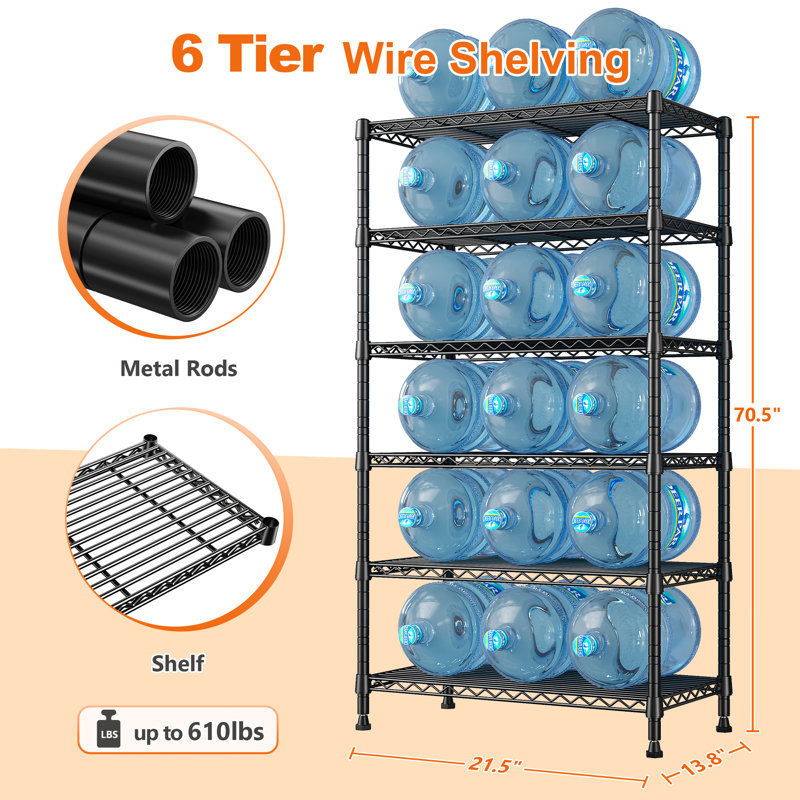 Metal Shelving Unit, 6-tier Adjustable Storage Shelves Rack, 70.5" H x 21.5" W x 13.8" D