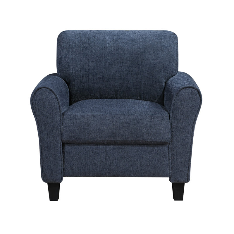Elon Club Chair with Black Feet, Rolled Arms Design, Blue Chenille