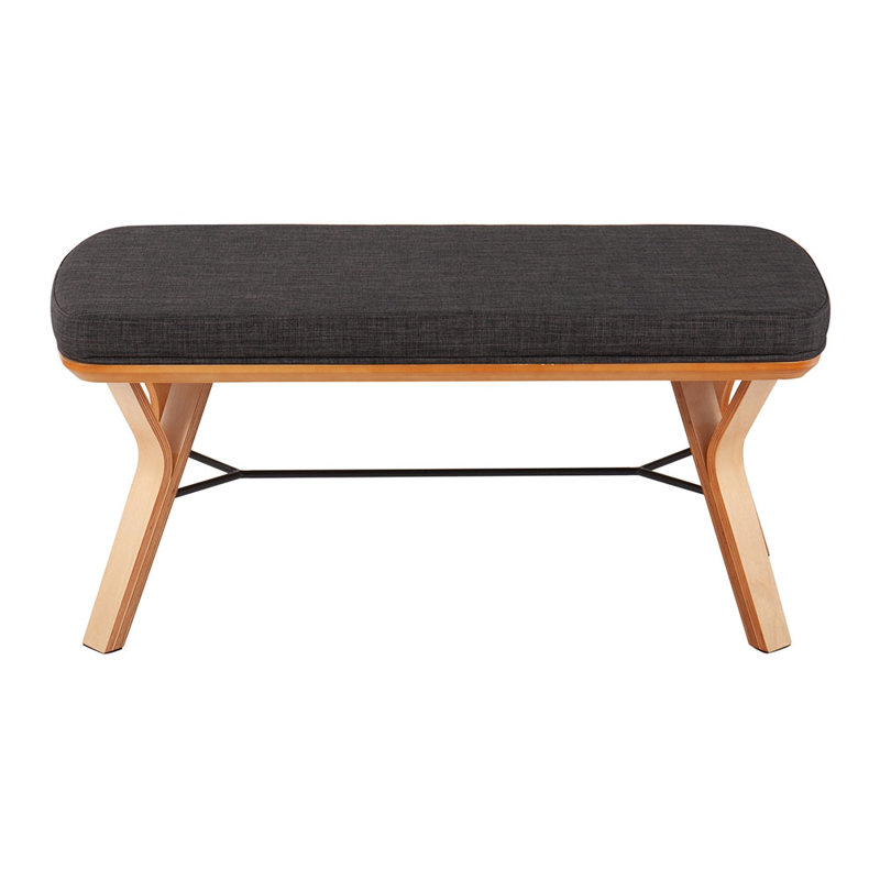 Banc en bois naturel Folia Mid-Century, Gris anthracite + naturel, Gris anthracite