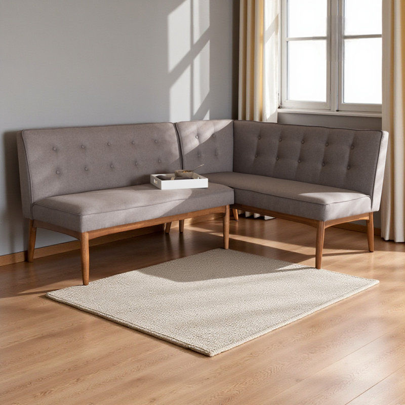 Ensemble de 2 banquettes de coin-repas en tissu gris Tomball H 31,39 po x l 53,25 po x P 26,16 po