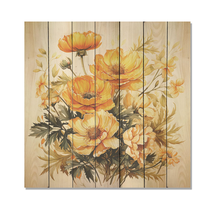 Marigold Majesty Bouquet II - Marigold On Wood Print, 15" H x 15" W