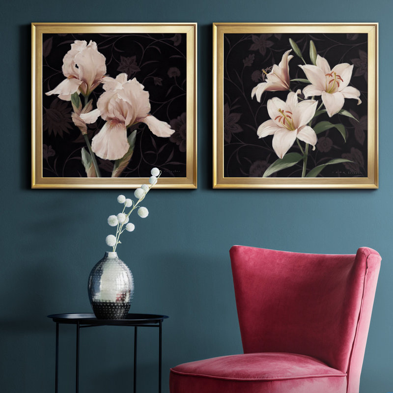 Iris Elegante - Peinture sur toile 2 pièces, Cadre doré, H 34,5 po x l 69 po x P 1,5 po