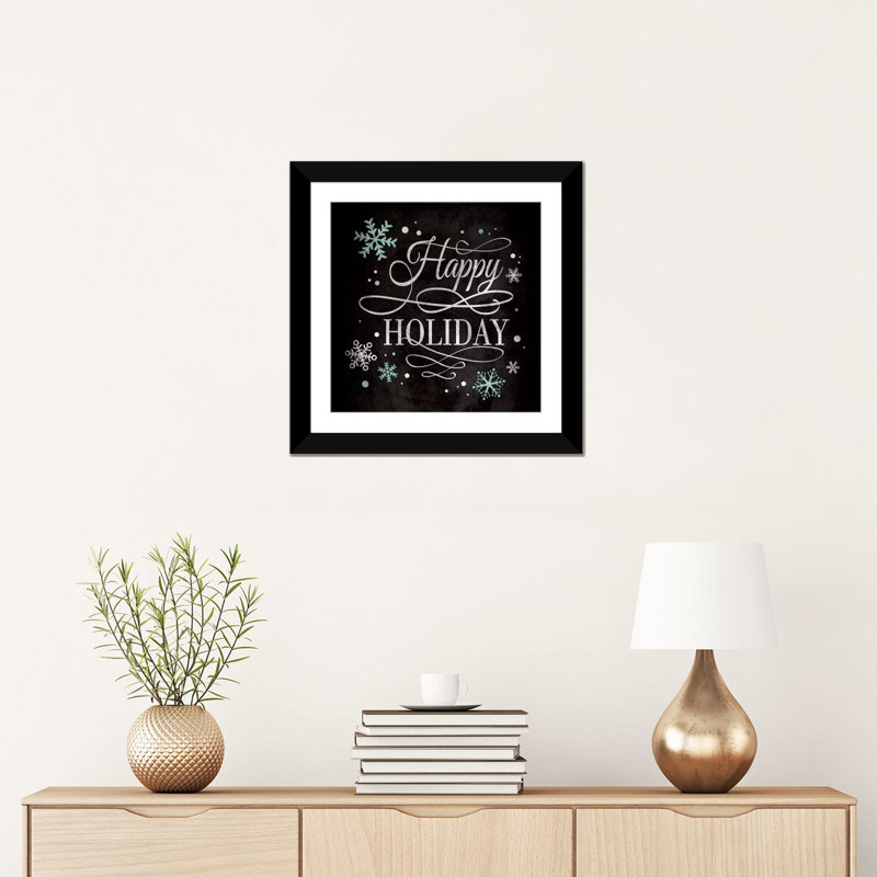 Art textuel sur toile tendue joyeuses fêtes, H 16 po x l 16 po x P 1 po, Papier beaux-arts encadré noir, Blanc