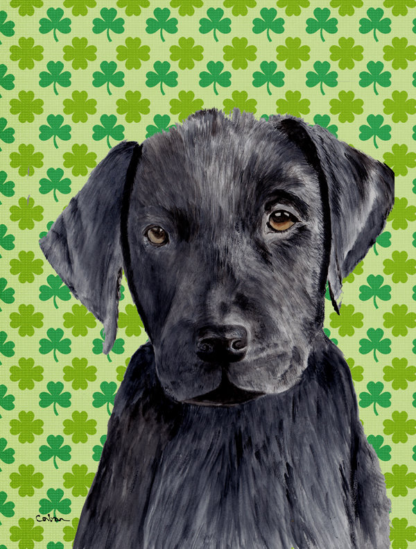 Drapeau de jardin à 2 côtés st. patrick day trèfle, Labrador (noir)