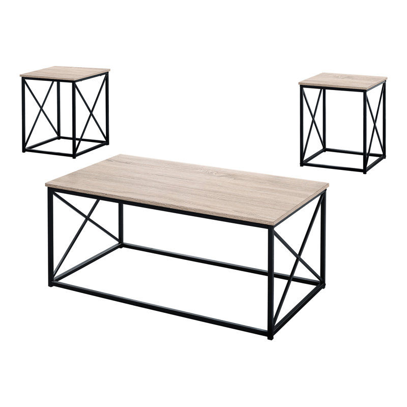 3 tables basses et de bout, style contemporain, stratifié brun, 3 pièces en métal noir: 2 tables, structure, finition stratifié taupe