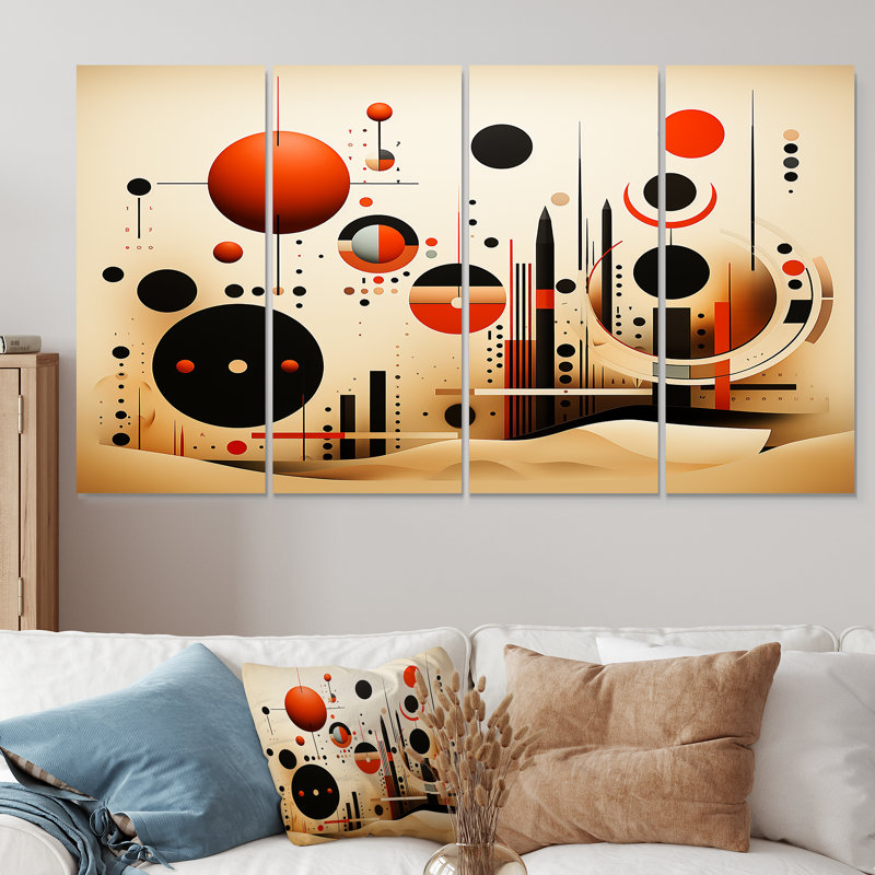 Echoing Ellipse Geometric Frequence III - Ensemble de 4 décorations murales géométriques abstraites, H 28 po x l 48 po