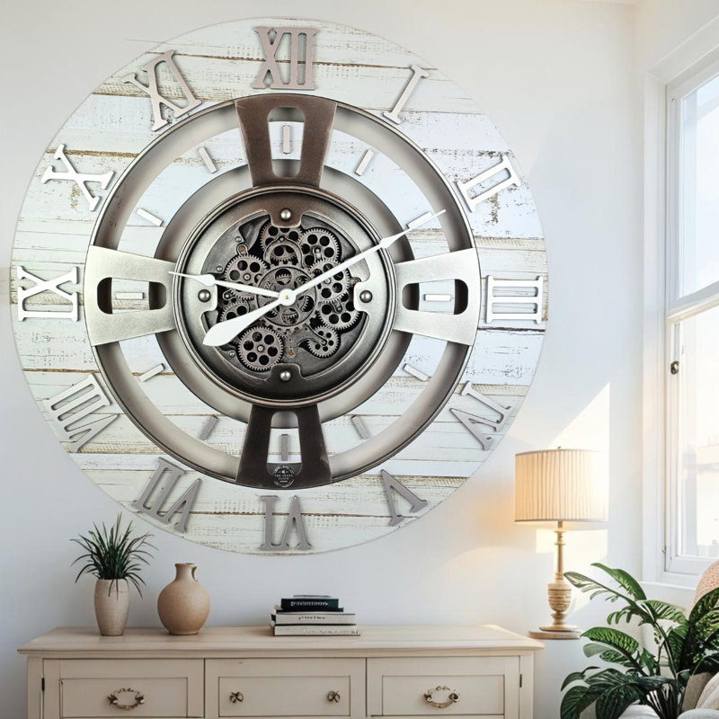 Solid Wood Wall Clock, Oversize 91.4cm, Desert Beige