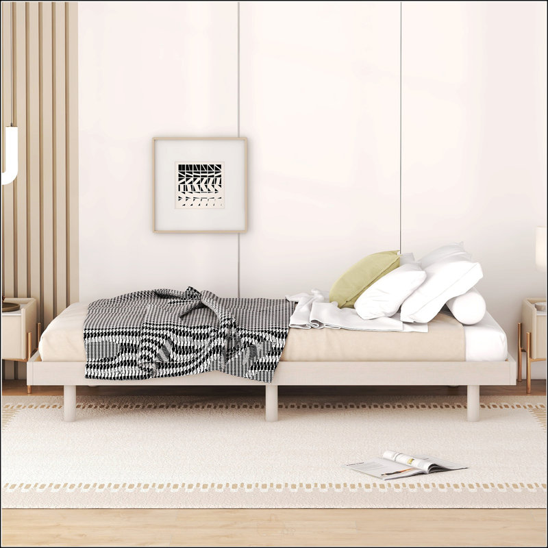 Modern Design Twin Size Floating Platform Bed Frame, Twin, White Washed