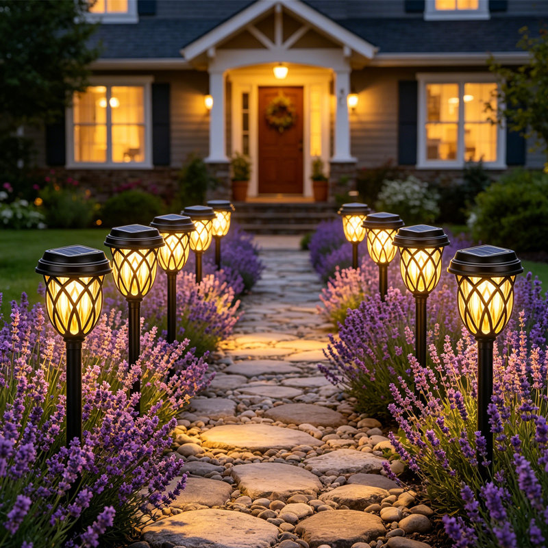 Éclairage de sentier solaire pour l'extérieur, ensemble de 8 lumières de jardin à énergie solaire, éclairage de paysage imperméable incassable Dusk To Dawn IP65 pour allée de patio