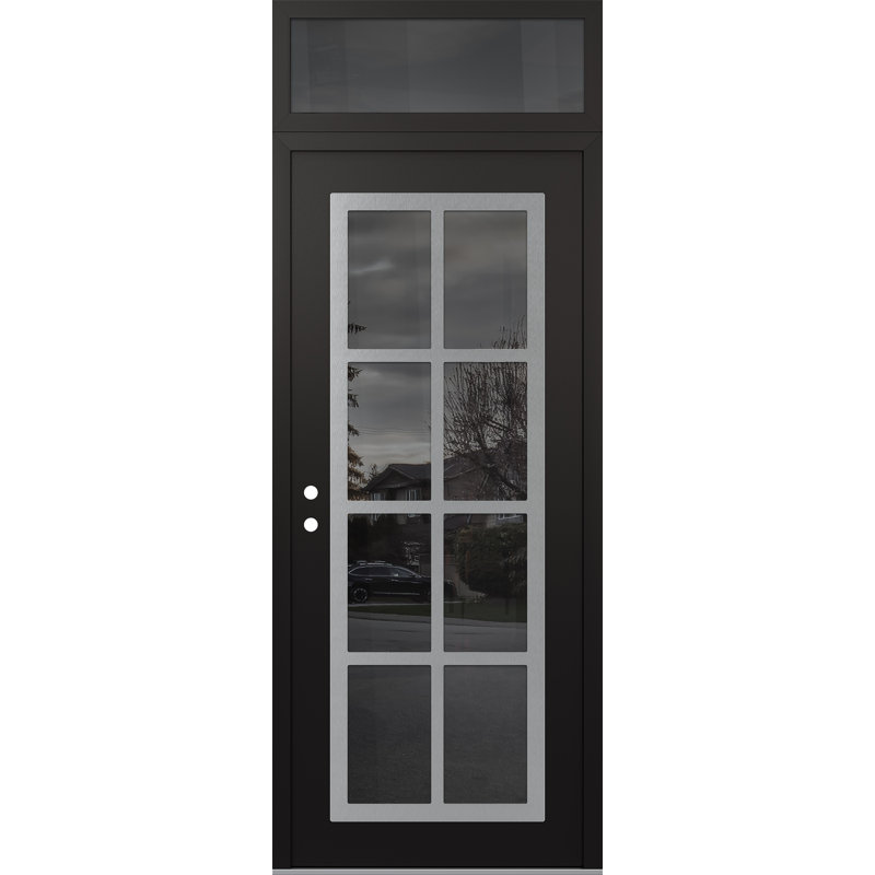 C16 droite 36 po X 96 po Panneau d'entrée en verre argenté noir et noir à panneau avec porte d'entrée avant en verre à miroir