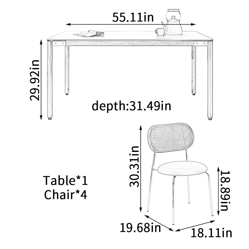 Modern Simple White Rock Slab Dining Table, 29.92"H x 55.11"L x 31.49"W