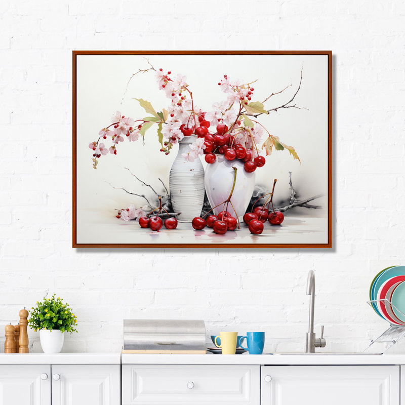Cherry Simplicity - fruits, art mural, H 24 po x l 32 po x P 1 po, Cadre flottant brun