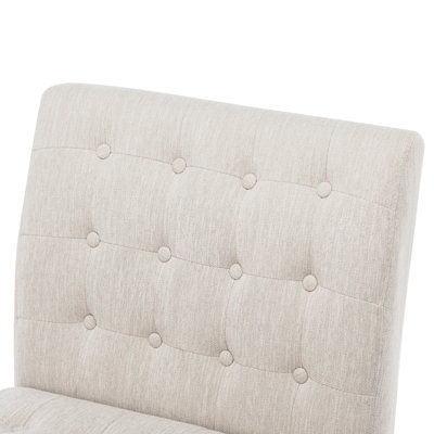 Fauteuil d'appoint 2 pièces en tissu beige avec un design classique et une fabrication en bois stable pour la collection de quincaillerie, capitonnage à boutons recouverts, pieds élégants, bureau à la maison