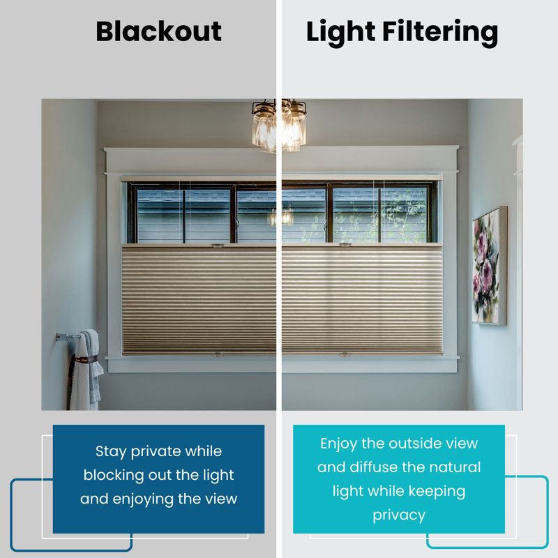 Cordless Top Down Bottom Up Cellular Honeycomb Shade, 9/16" Single Cell, Light Filtering, 38"W x 72"L, Gray
