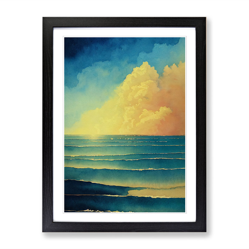 Watercolour Seascape Vol.8 - Single Picture Frame Print, Black, 34cm H x 25cm W x 2cm D