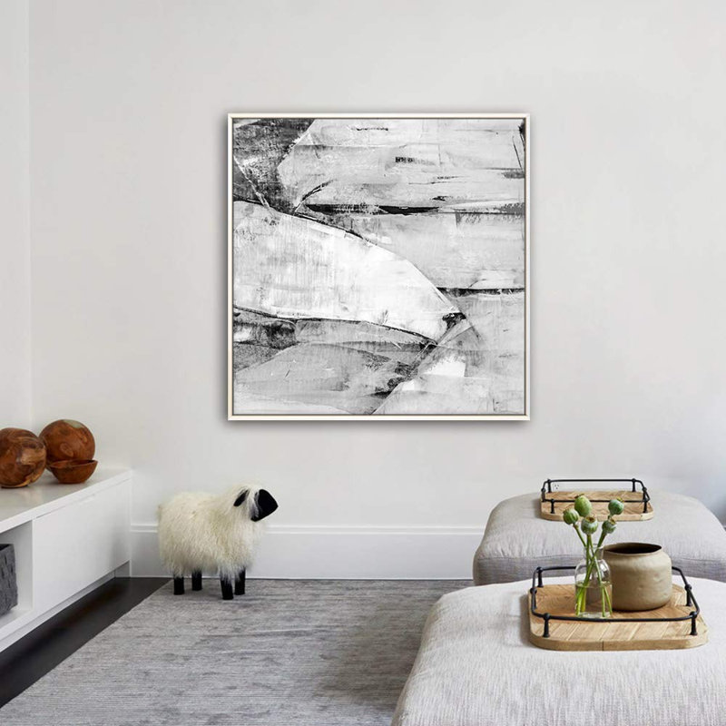 «Black, Grey White Color Blocks Abstract Shapes Modern Art Alternative Dramatic Cool», reproduction d'art sur toile, Blanc