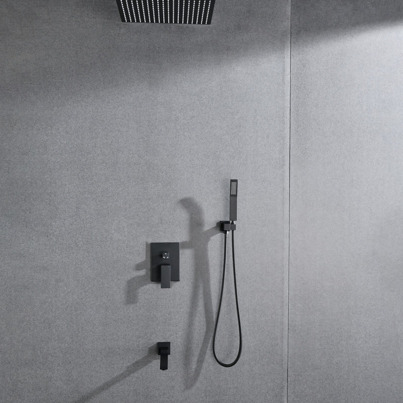 Shower System Combo With Hand Shower, 16 Inch Shower Head And Tub Spout, Matte Black