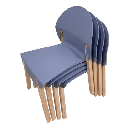 4 chaises d'intérieur tropicales orange avec des pieds en chêne rouge et un siège en polypropylène, une construction résistante aux égratignures, un grain de bois naturel massif, des joints renforcés pour un soutien lourd, des coussinets souples de