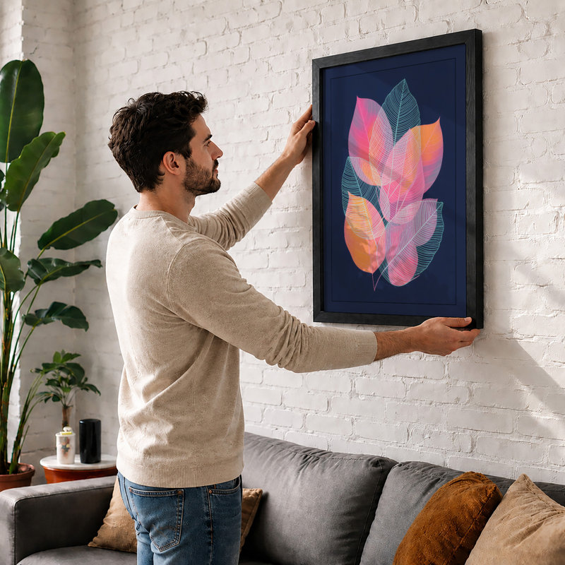 Geometric Leaf Arrangement Botanical - Print, Black, A4 - 29.7 x 21.0 cm