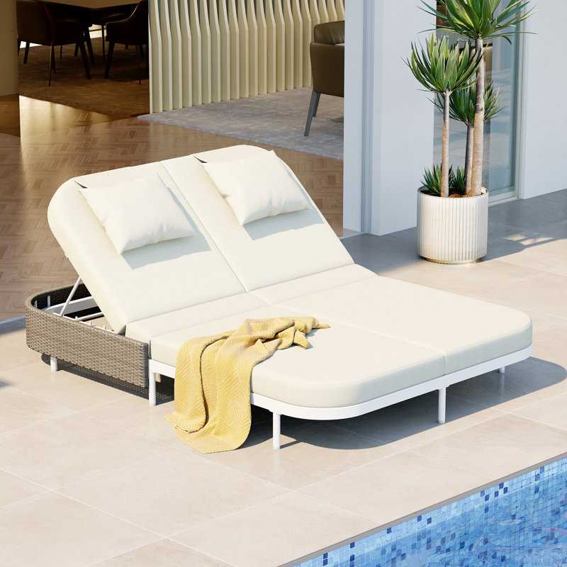 62.62" Outdoor Patio Daybed, White/Brown