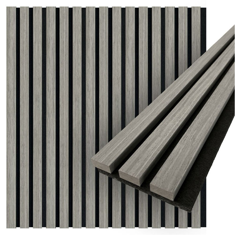 Panneaux muraux en bois acoustique | 94,5 po x 5 po chacune | Panneaux insonorisés, gris