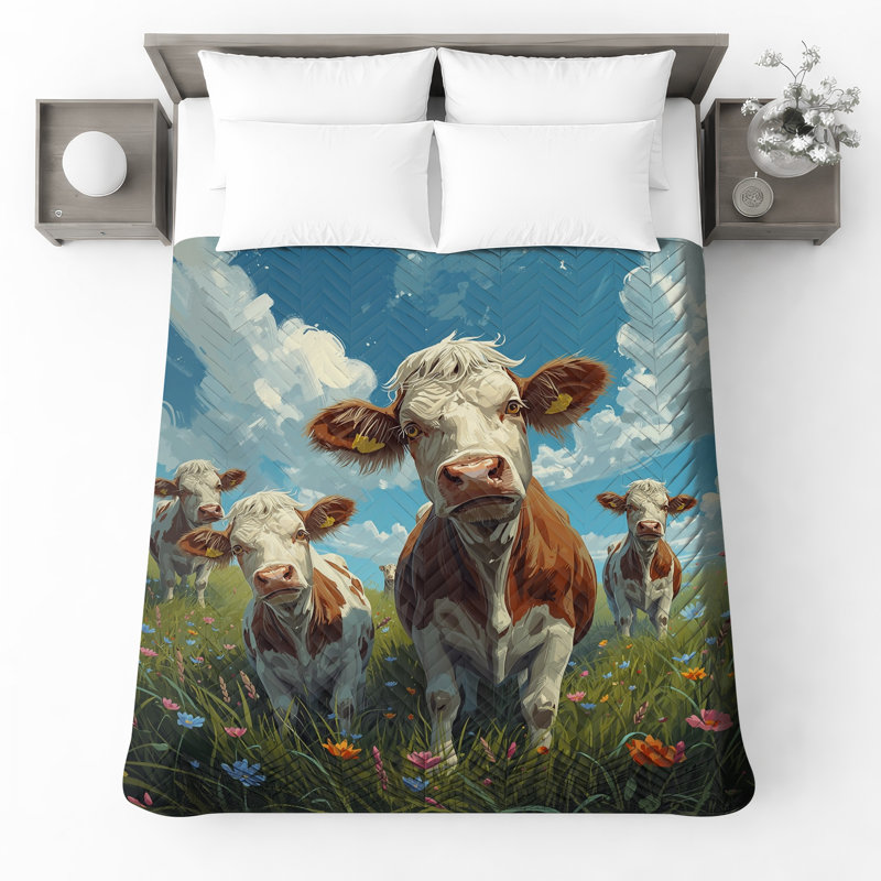 Couvre-lit matelassé Cows In Flower Field toutes tailles, Double