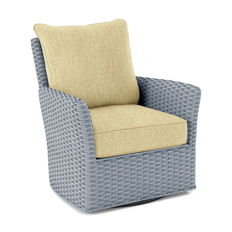 Lanai Upholstered Swivel Armchair, Yellow Chenille/Velvet Solid; 0809-33, Sea Glass