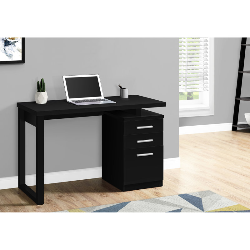 Bureau d'ordinateur de 48 po en noir, bureau essentiel à domicile, 3 tiroirs de rangement, style moderne et contemporain, bureau avec choix d'option gauche / droite, 48 po, possibilité d'installation