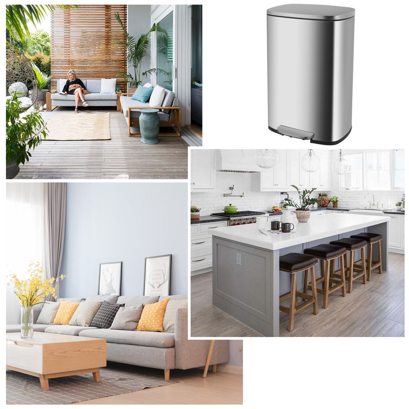 Steel Kitchen Trash Can, Silver, 50