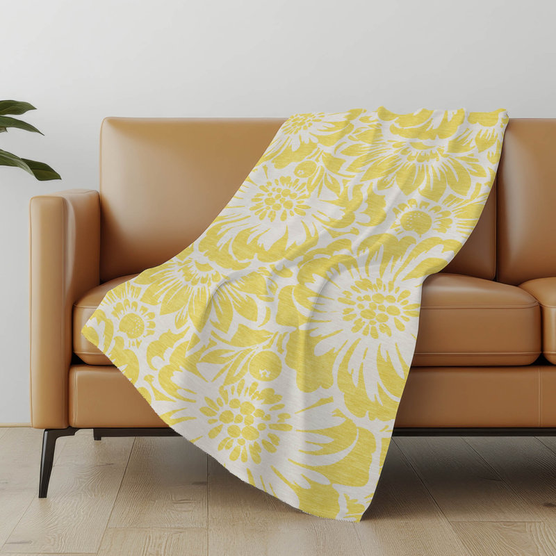 Jeté en sherpa floral Addison, Jaune