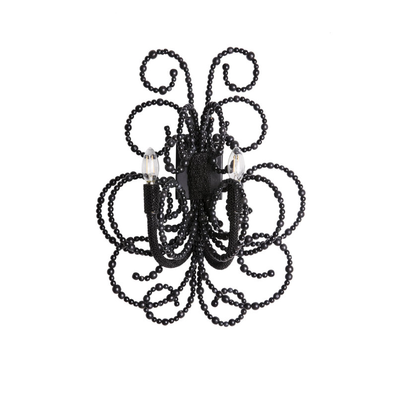 Wood Bead Wall Sconce, Black