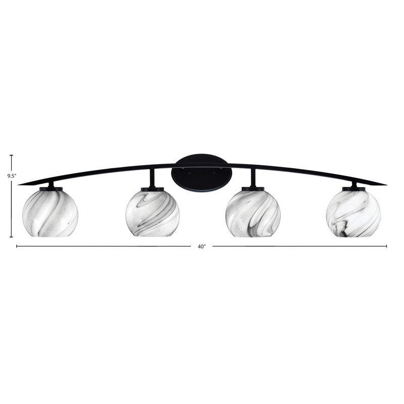Barre d'éclairage de salle de bain 4 lumières avec verre à onyx 5,75 po Kurve, Noir mat