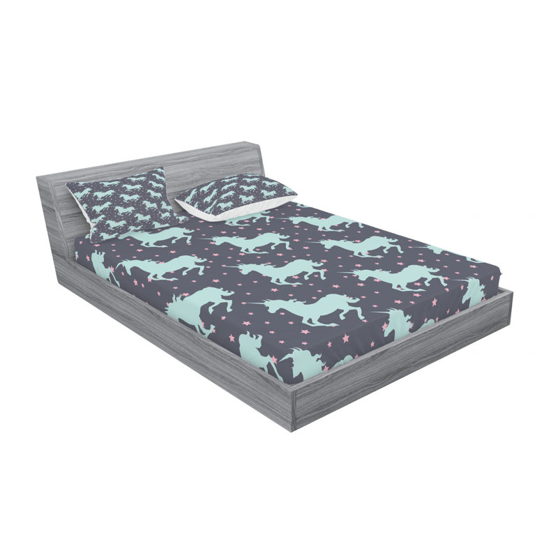 Microfiber Sheet Set, Full Sheet Set + 2 Pillowcases, Pink/Dark Blue Animal