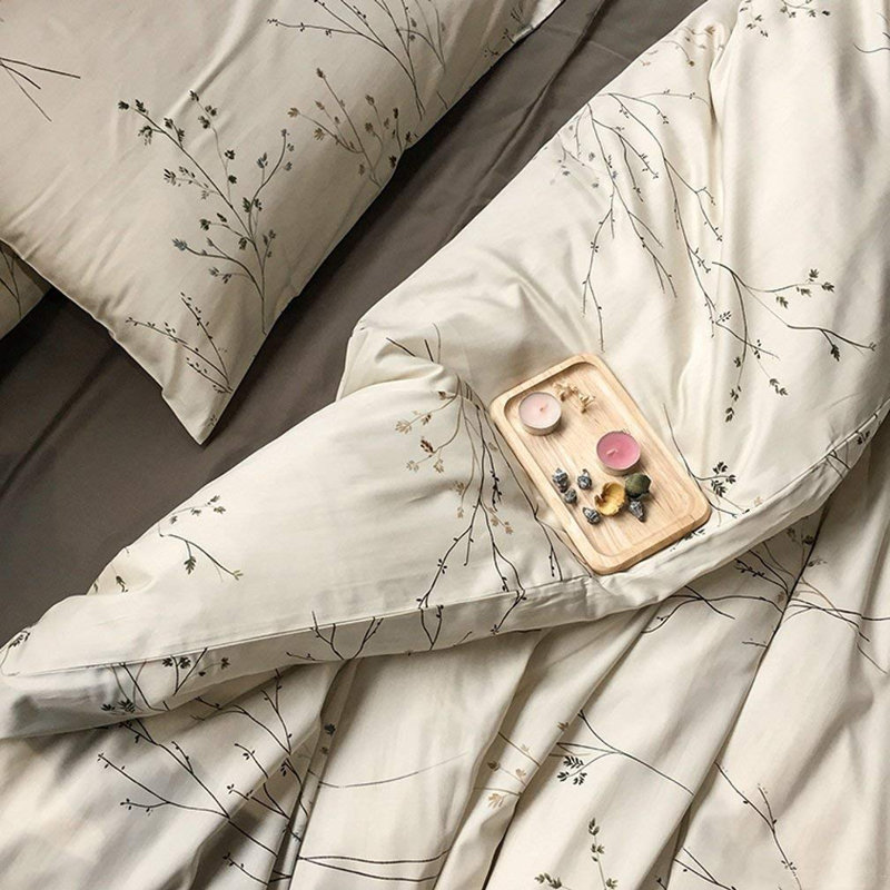 Cotton Sateen Floral Duvet Cover, King Duvet Cover + 2 Pillowcases