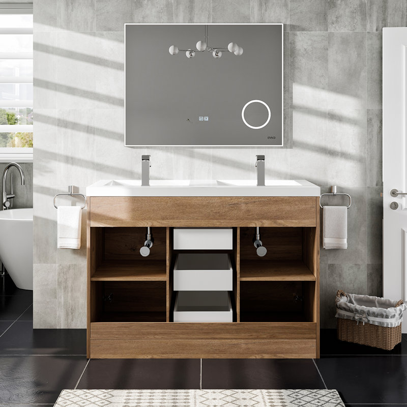 Ensemble de meuble-lavabo double 48 po Wauconda, Chrome chrome, Chêne naturel