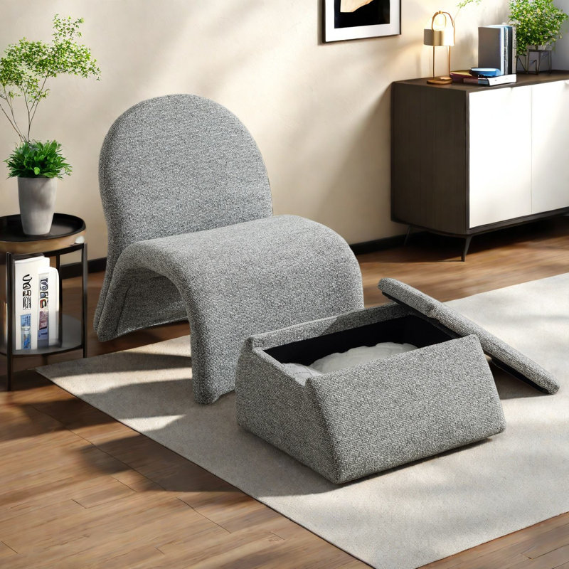 Chaises d'appoint avec repose-pieds de rangement, chaise de maison moderne en chenille de 24,8 pouces