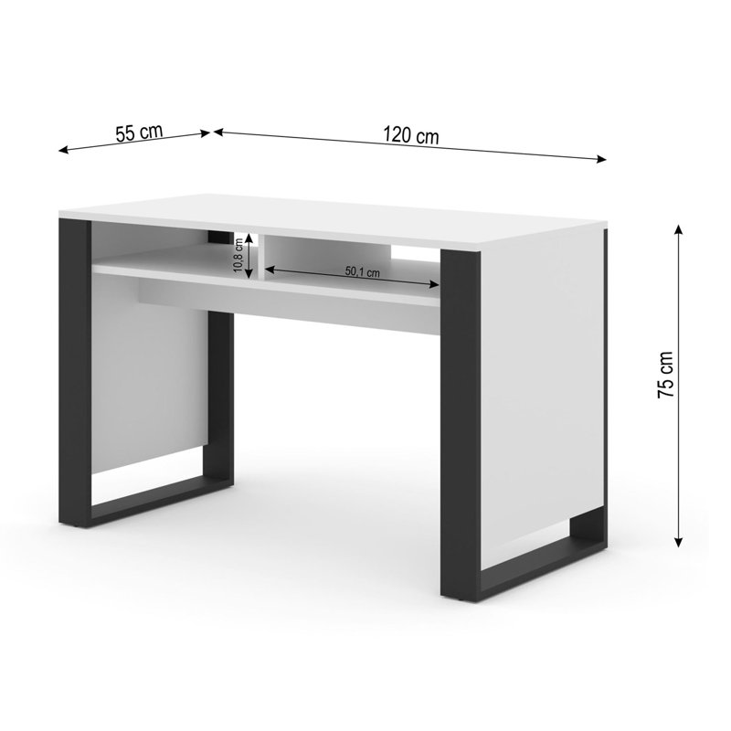 Nouran 120Cm W Rectangle Writing Desk, White/Black