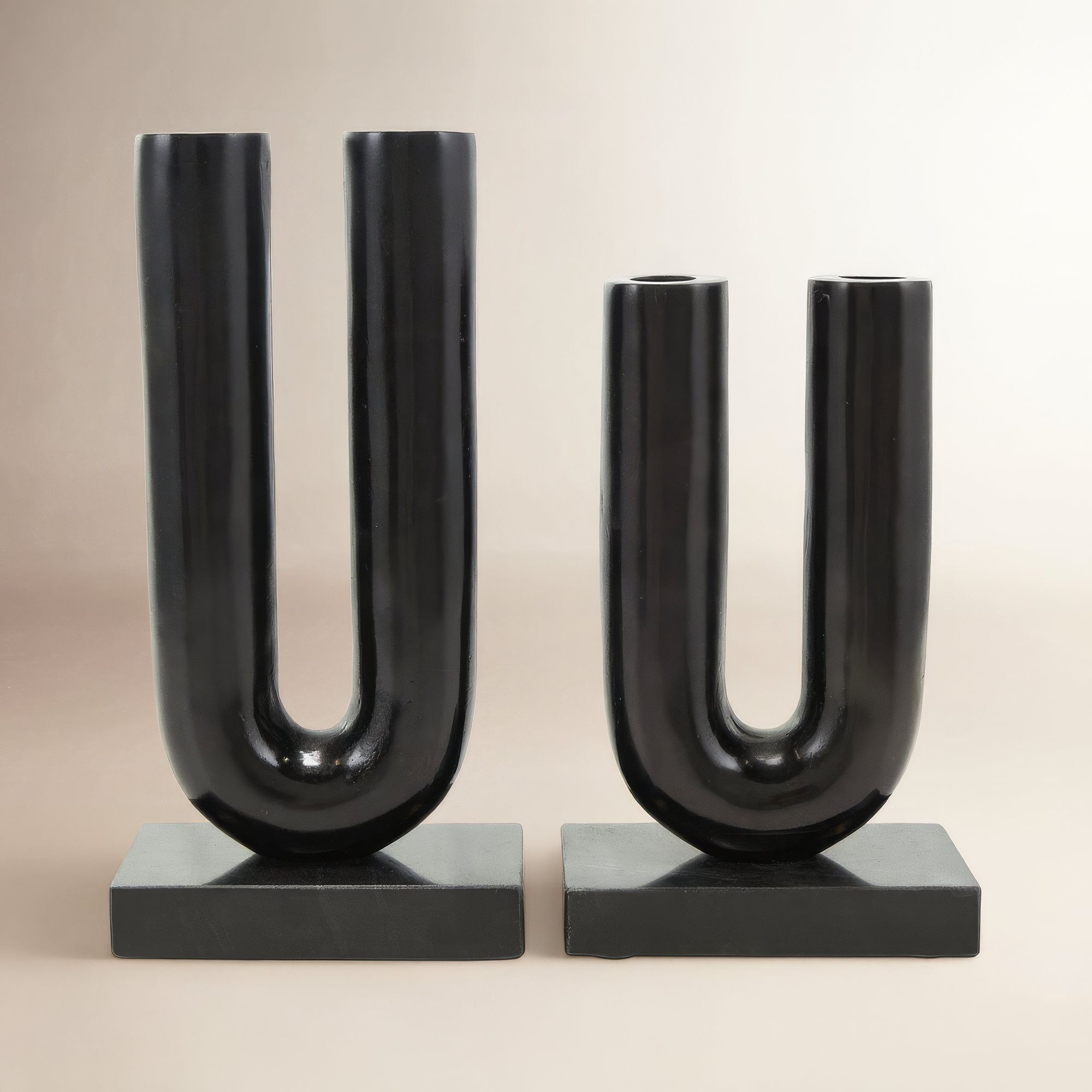 Cole And Grey Aluminum U-Shaped Candle Holder With White Marble Bases, Black