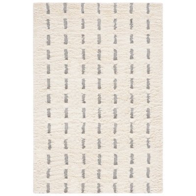 Gell Hand Woven Wool/Cotton Striped Rug in Grey/Ivory
