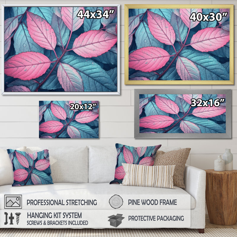 "Pink Teal Leaf Of Splendor", reproduction d'art sur toile, 30" H x 40" W, Toile tendue