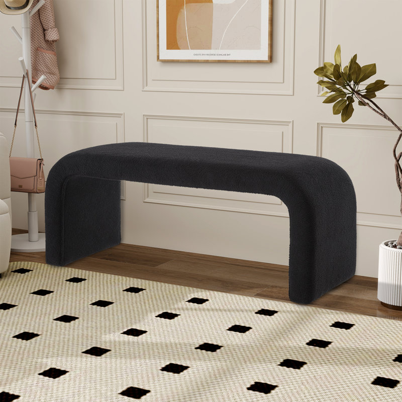 Banc rembourré de 43,98 po avec tabourets, Noir