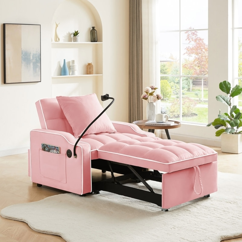 Canapé-lit, Velours rose
