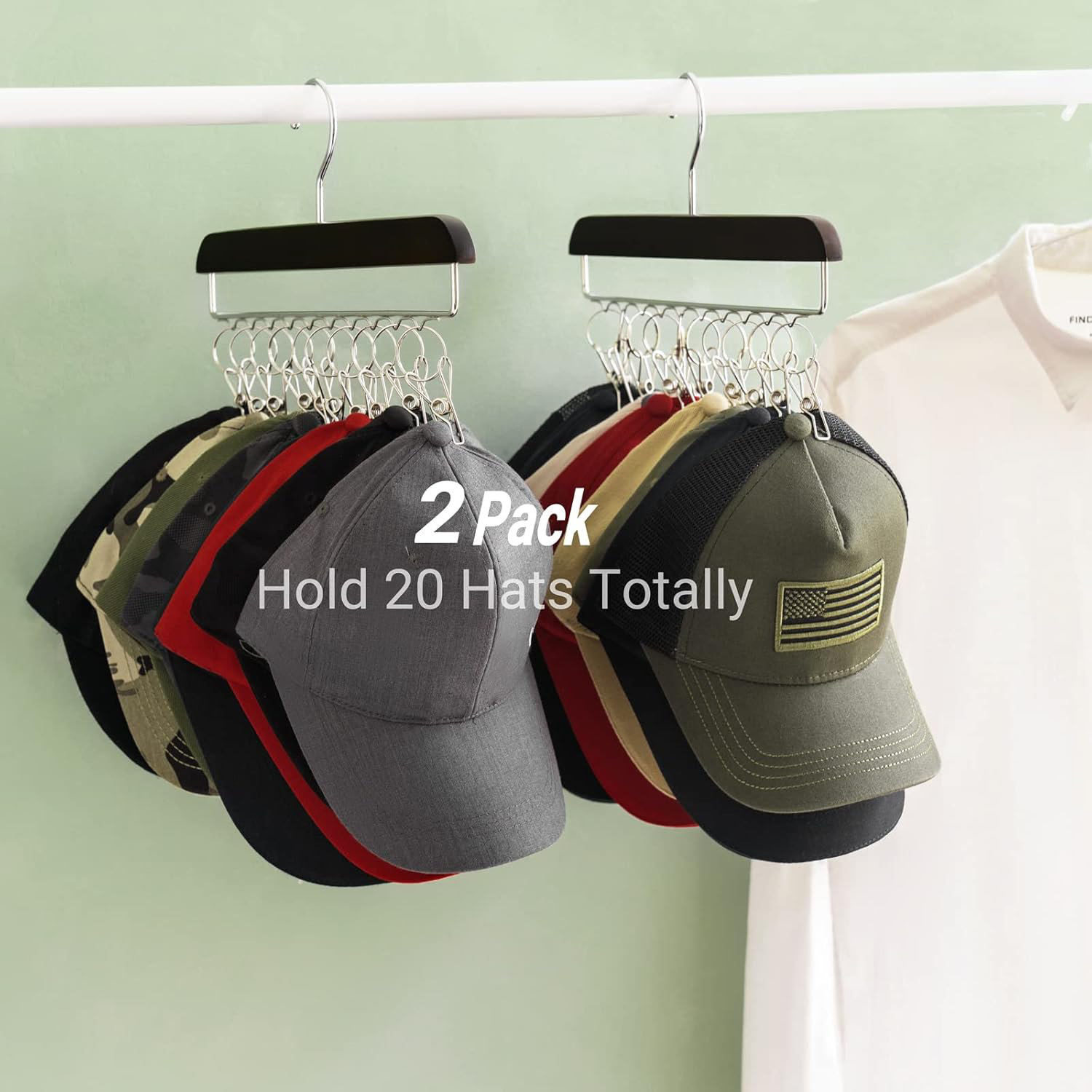 Rebrilliant Hat Hangers For Closet Set Of Wooden Hat Organizer