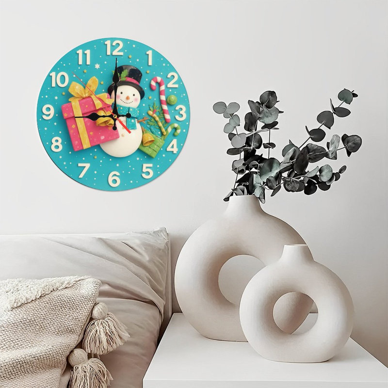 Noël-Horloge-Bonhomme de neige-Cadeaux
