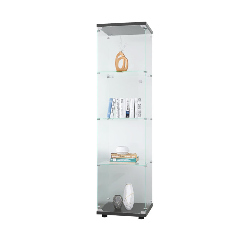 Vitrine en verre avec 4 tablettes et porte, Noir