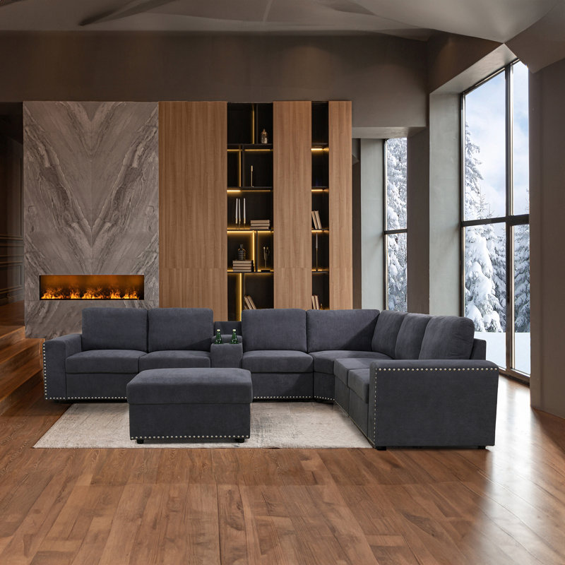 Canapé modulaire rembourré 8 pièces Kyrese, Microfibre grise
