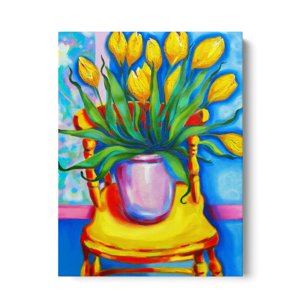 'Yellow Tulips in van Gogh's Chair' by Susi Franco, Yellow Flowers Fine Art Gallery Canvas Print ArtWall 